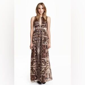 H&m Vintage Style Chiffon Paisley Cut Out Maxi Dress Size 6